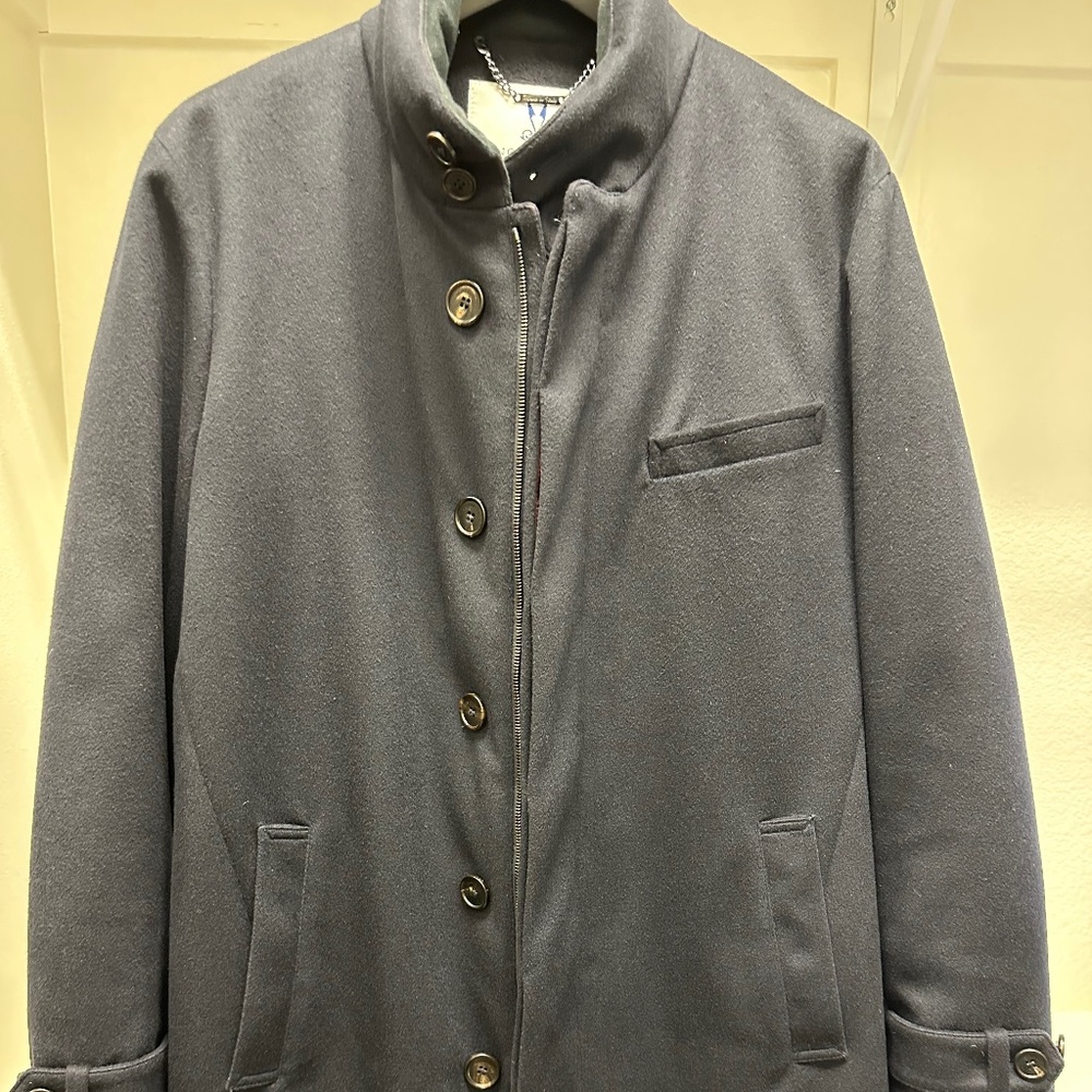 Norwegian Wool Cashmere Wool Navy Topcoat (Medium)